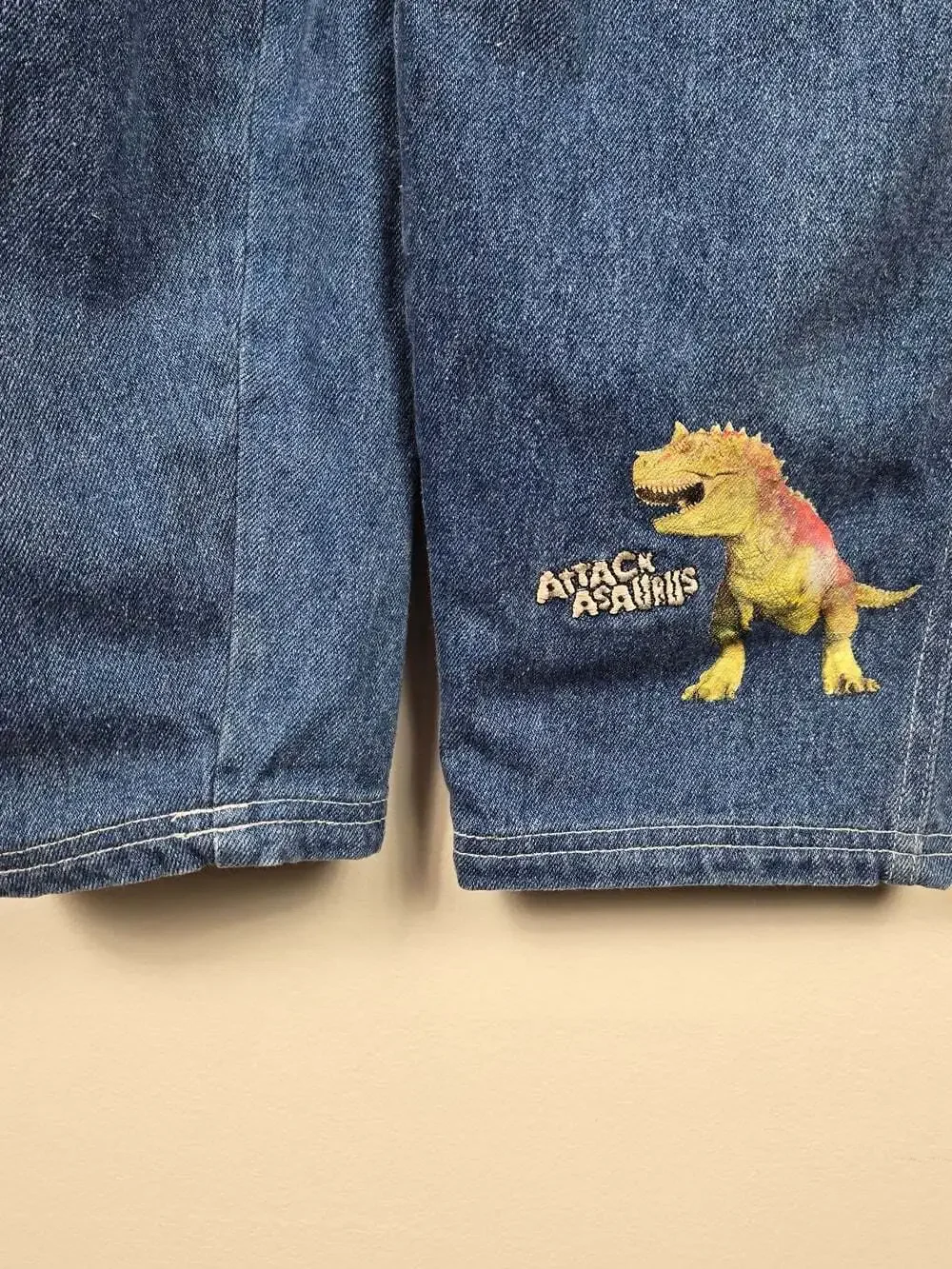 Vintage Disney Dinosaur Denim Overalls Kids Size 7 Born to Be Bad Y2K 90s